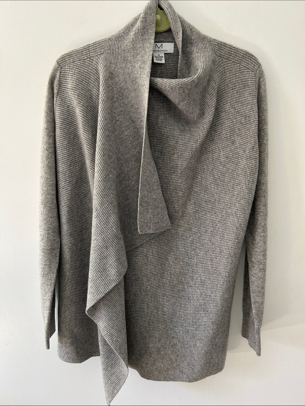 Magaschoni Cashmere Gray Cascade Drape Cardigan Soft Open Front Sweater Size M